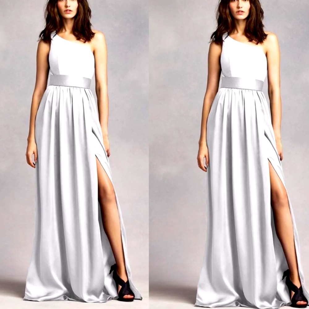 White By Vera Wang One  Shoulder Dress With Satin Sash Size 4